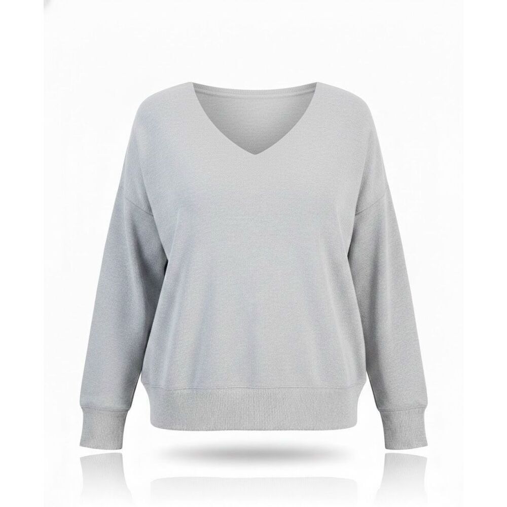 #707. Ideology NWT CURVY Zinc Heather V-Neck Fleece Sweatshirt
